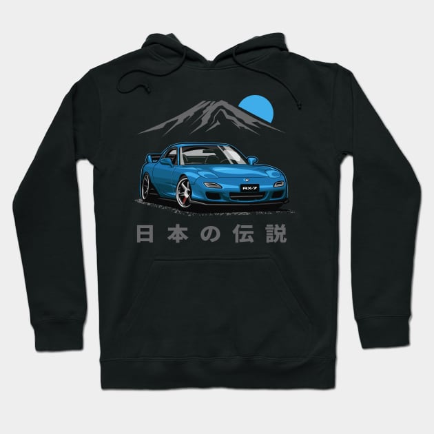 JDM Tuner RX-7 (Silhouette Blue) Hoodie by Jiooji Project